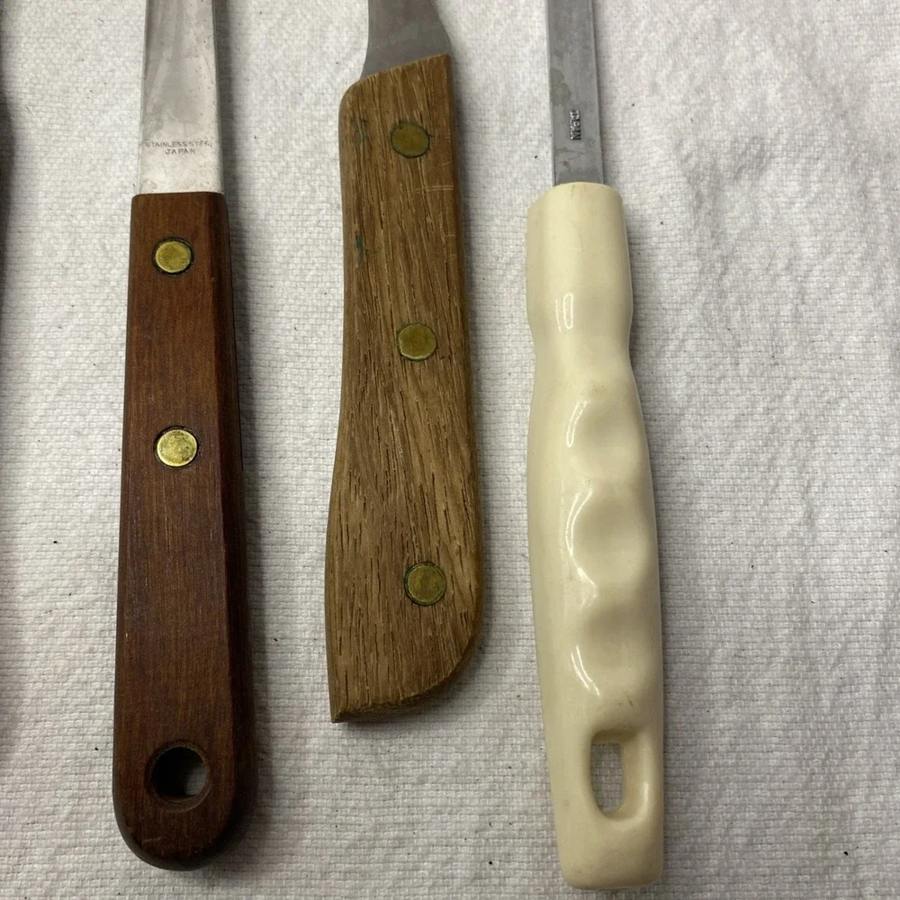 Lot Of 6 Vintage Meat Forks Japan Taiwan Stainless Steel Wooden Handle